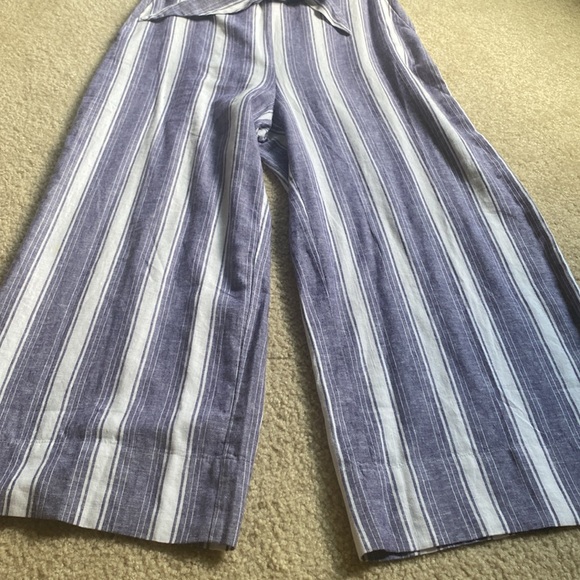 Loft Outlet Blue & White Striped Wide Leg Linen Blend Jumpsuit M - Picture 16 of 17